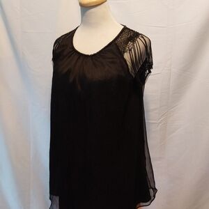 Forever 21 Black Sheer Blouse with Beaded Accents